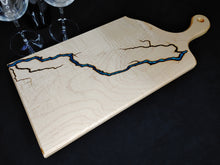 Load image into Gallery viewer, Curly Maple Serving Board - Blue/Green (cm05)